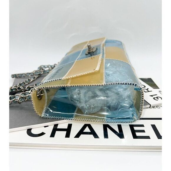 Rare Vintage CHANEL Blue and Beige PVC Stitched Patchwork CC Logo Should… - Picture 8 of 16